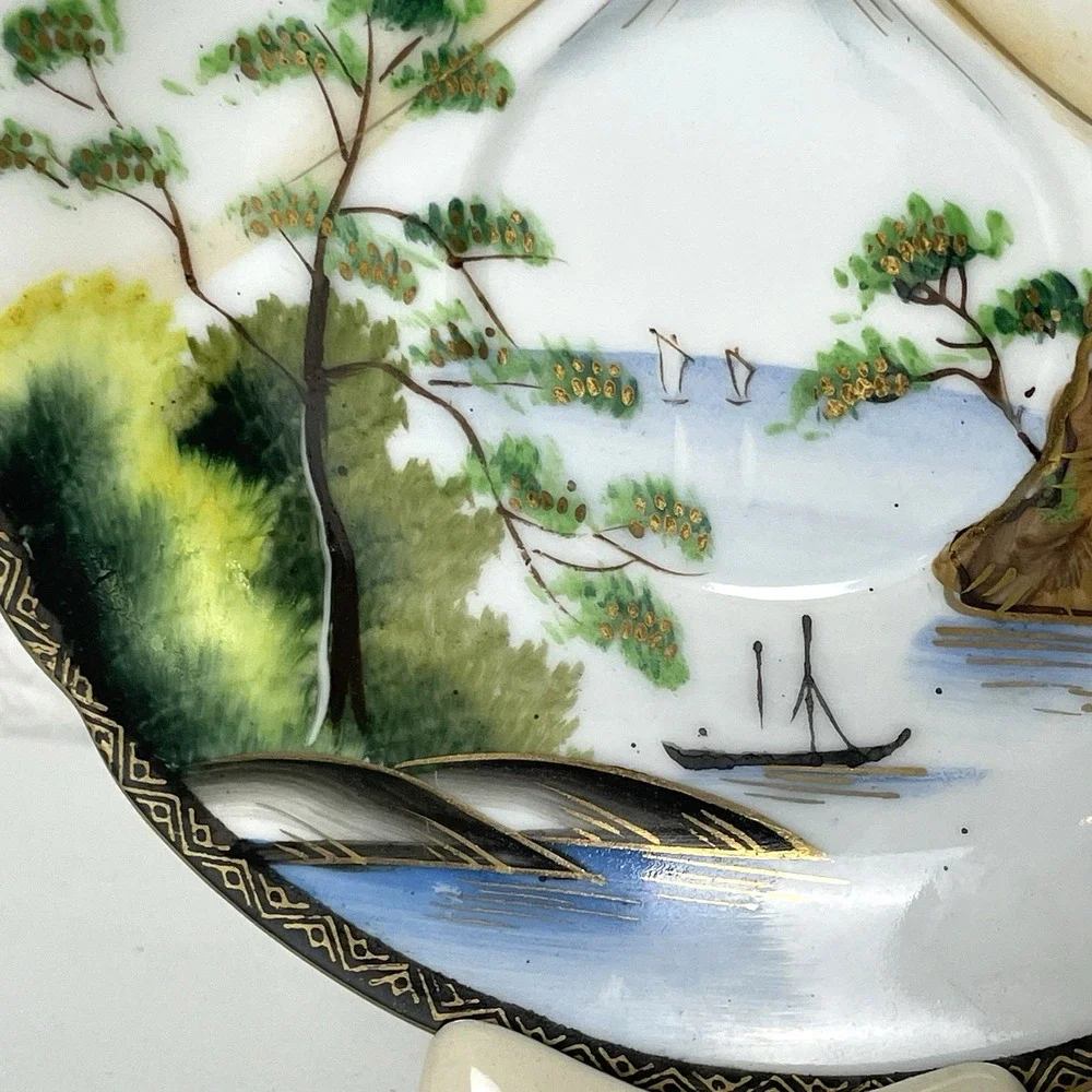 Vintage 1950s Japan Hand Painted Porcelain Teacup Saucer Japanese Design 5 oz
